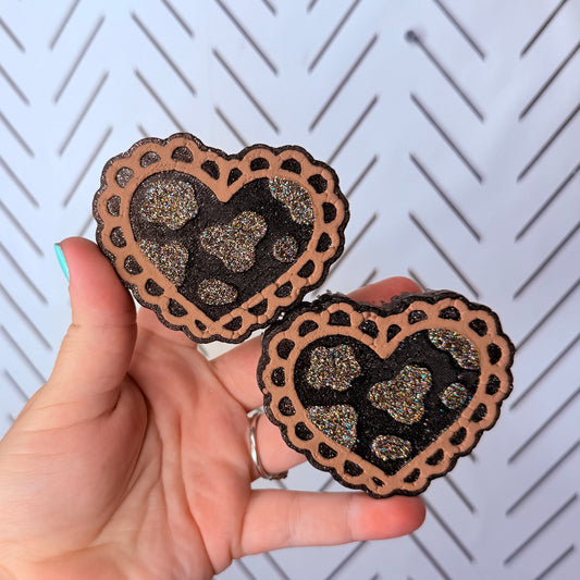 CUSTOM- Scalloped Heart W/ Cow Print Vent Clips