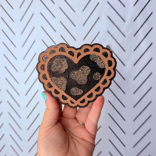 CUSTOM- Scalloped Heart W/ Cow Print