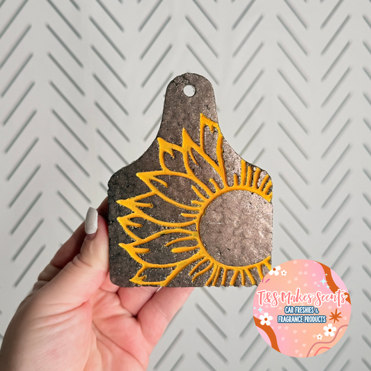 CUSTOM- Cow tag w/ sunflower