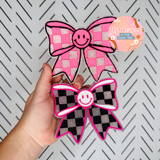 CUSTOM- Checkered Smiley Bow