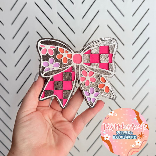 CUSTOM- Floral Checkered Bow